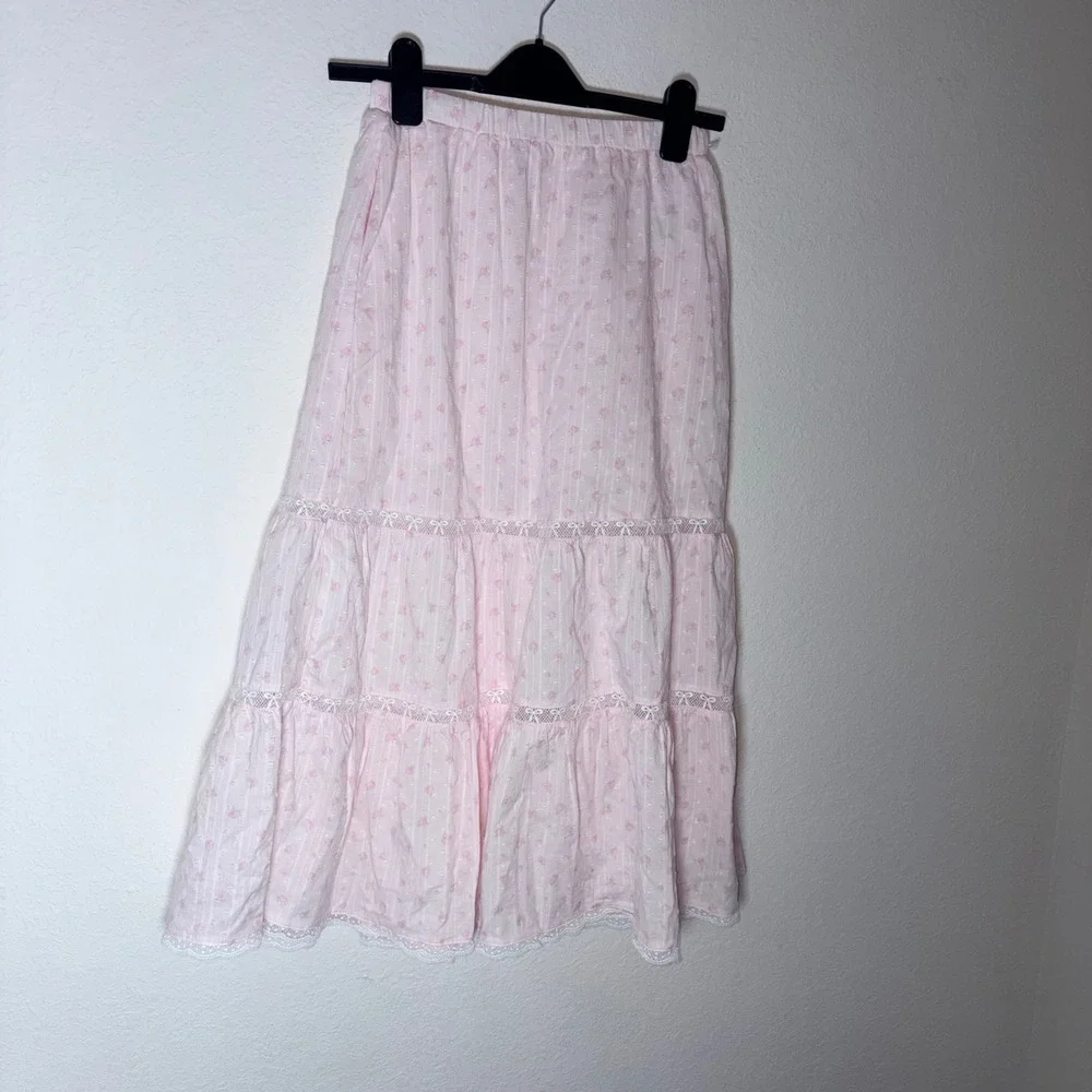 LoveShackFancy x Target Tiered Maxi Skirt age 10 Light Pink NEW Floral Lace Bows